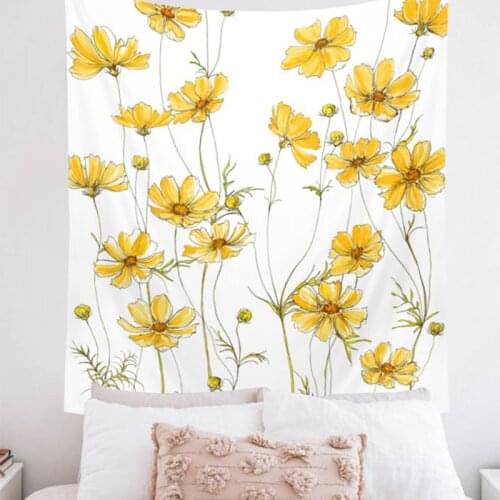 Retro Cosmos Flower Tapestry Wall Hanging Yellow Pink Tapestries Hippie Bohemian Wall Carpet Yoga Mats Home Decoration