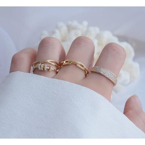 Delicate Jewelry 14K Real Gold Adjustable Crystal Rings for Women Simple Style Geometric Engagement Rings