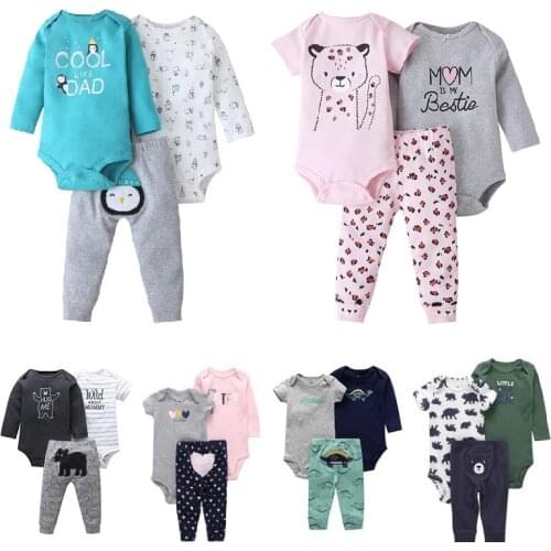 Infant Baby Boy Girl Clothes 2020 Baby Fashion Cotton Animal Print 3PCS Sets Tops+Romper+Pants Newborn Bebe Kids Clothing Outfit