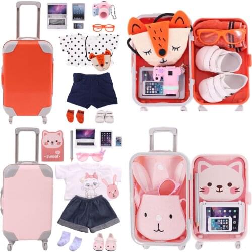 Doll Clothes Suitcase Suit Shoes Accessories For 18 Inch American Doll & 43 Cm New Born Baby,Generation Cute Toys Gifts For Girl
