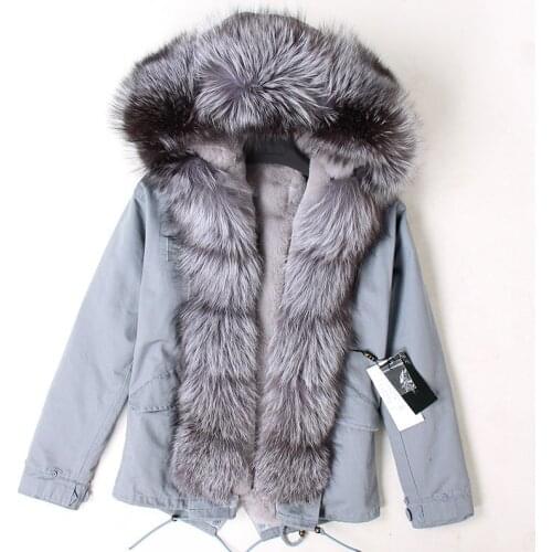 Winter Jacket Women Brand 2020 Real Fur Coat Parka Natural Fox Fur Collar Faux Fur Liner Pink Short Coat Streetwear Fashion