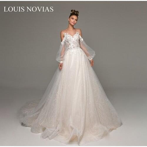 Louis Novias Sexy Wedding Dress lantern Sleeve Sweetheart Exquisite Embroidery Palace Dream Cathedral Royal Train Wedding Gowns