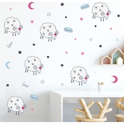 Sweet Love Sheep Wall Stickers Moon Home Decoration VInyl Wallpaper Nursery Decor Kids Baby Room Wardrobe Decor Wallpaper Mural