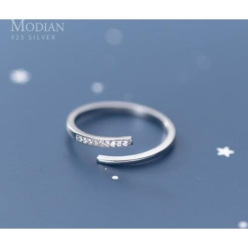 Modian Authentic 925 Sterling Silver Luminous Zircon Ring for Women Free Size Ring Simple Wedding Fine Jewelry Accessories