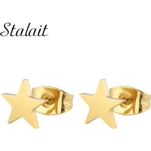Fashion Christmas Titanium Steel Stainless Steel Five Point Star Exquisite Gold Black Stud Earrings Womens Fine 2018 Gift