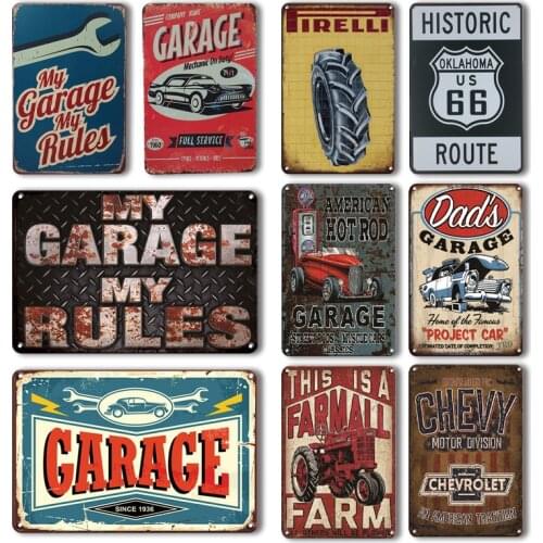 My Garage My Rules Metal signs Vintage Wall Decoration Dad`s Garage Wall Stickers Retro Metal Plate Funny Warning Wall Signs