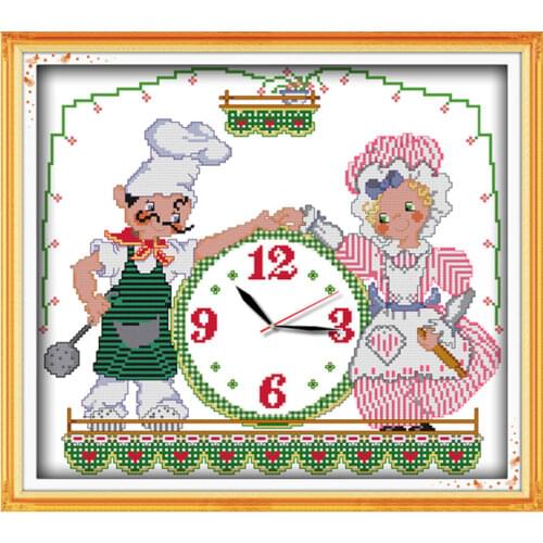 The cooks cross stitch kit 14ct 11ct count print canvas wall clock stitching embroidery DIY handmade needlework