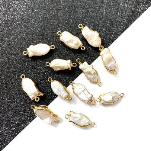 Natural Freshwater Pearl Small Fish Shape Double Hole Connector for DIY Jewelry Making Necklace Bracelet Accessories Size10x25mm