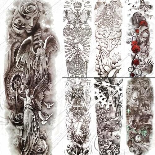 3D Big Nun Girl Angel Waterproof Full Arm Women Temporary Tattoos Sticker For Men Body Art Legs Large Fake Tattoo Paper Black