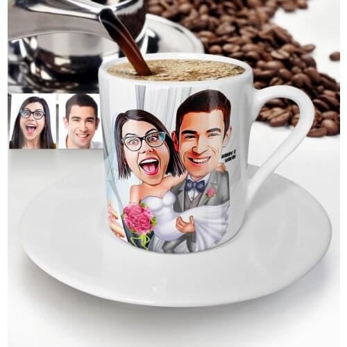 Personalized Bride Bridegroom Cartoon Turkish coffee Cup-7