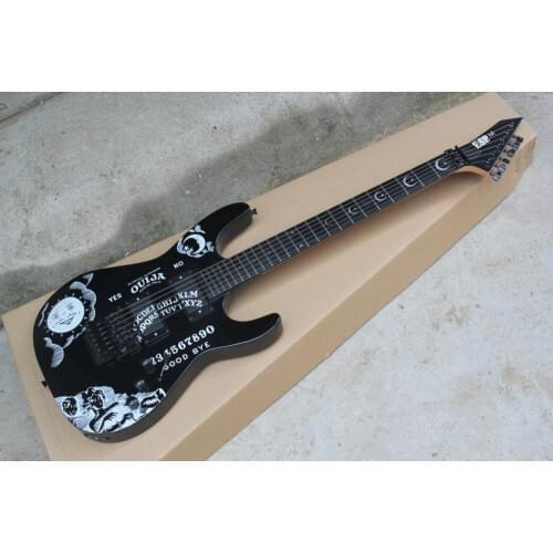 Custom shop KH-2 ouija electric guitar glossy black kirk hammett signature ouija guitar free shipping star&moon inlays guitar