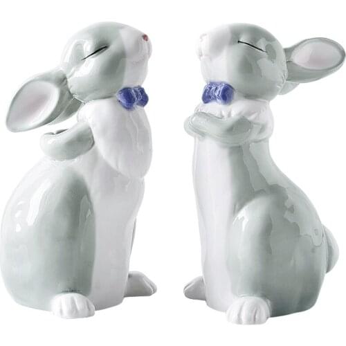 NORDIC MODERN CERAMIC CUTE RABBIT FIGURINE ANIMAL STATUE CREATIVE PORCELAIN ARTWORK DESKTOP DECORATION OFFICE CRAFTS GIFTS R2350