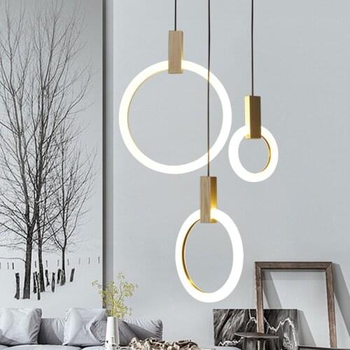 Villa Stairs Led Pendant Lights Acrylic Circles Lustre Pendant Light Wood Pendant Lamp Led Drop Light Hang Lamp Suspend Lamp