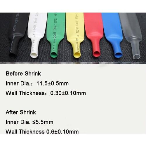 Black/White/Red/Green/Blue/Transparent/Yellow Φ11mm 2:1 Heat Shrink Tubes Shrinkable Heatshrink Tubing Electrical Wire Sleeve