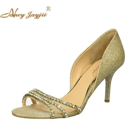Nancyjayjii Female Shoes Women Sandal Gloden solid Crystal Slip-On Super High thin heel Sexy Eelgant Fashion 2019