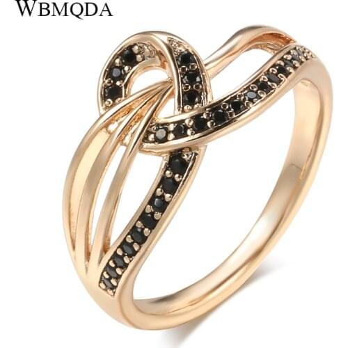 Wbmqda Hot Black Natural Zircon Ring 585 Rose Gold Trendy Geometric Cross Rings for Women Beach Party Fine Fashion Jewelry