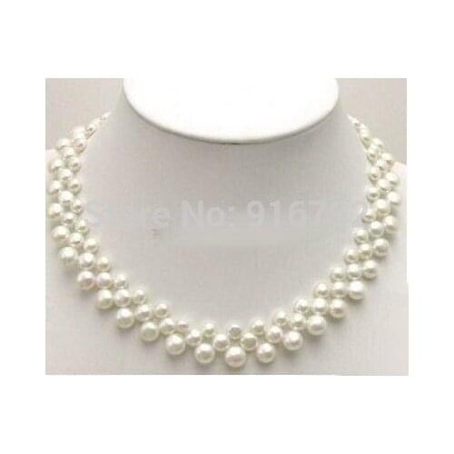YH@CS >>3 Rows Genuine White Pearl 18KWGP Clasp Necklace