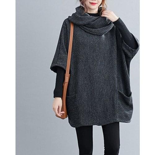 Johnature New Women Long Loose Casual Cascading Collar Hoodies 2021 Autumn Solid Color All Match Sweashirts