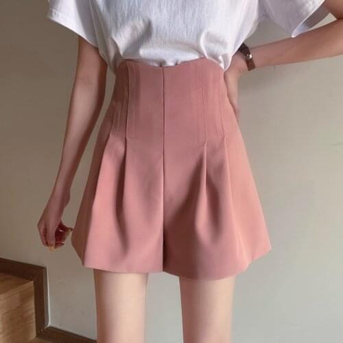 2021 Summer Womens Pink Shorts Korean High Waist A-line Loose Casual Female All-match Simple Shorts Streetwear Cool Short Pants