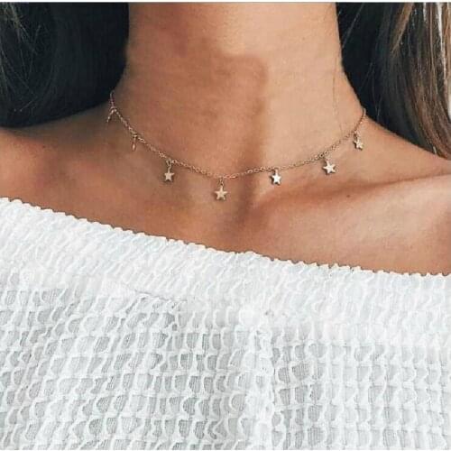 Lovely Women Necklace Star Choker Necklace Girl Collares alloy Best Friend Gift Gold Color Birthday Party Jewelry