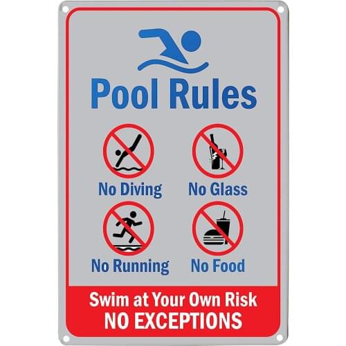 LASMINE Pool Rules Sign,No Diving Running Food Glass Swim Risk Closed Warning Signs Safety Rules Not Sticker Center Peeing 8X12