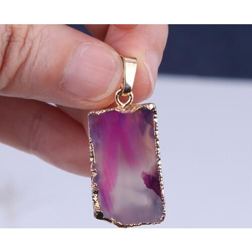 1PC Natural Stone Jewelry Crystal Pendant Quartz Agates Style Purple Agates Slices Charms Pendants For Necelace