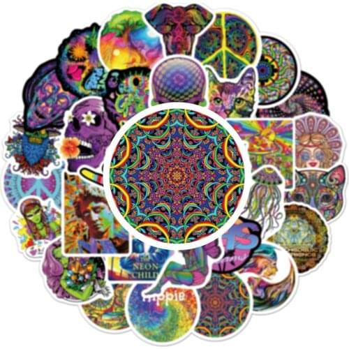 10/50PCS Colorful Laser Psychedelic Stickers Aesthetics Laptop Guitar Luggage Waterproof Car Cool Sticker Decal Kid Toy