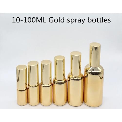 10ml 15ml 20ml 30ml 50ml 100ml gold glass bottle with aluminum sprayer, Essential Oil Spray perfume bottle