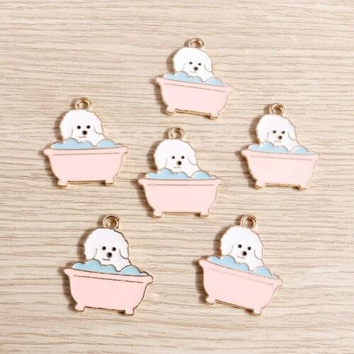 10pcs 24*27mm Cartoon Enamel Take Bath Dog Charms for Making Pendants Necklaces Drop Earrings DIY Jewelry Findings Accessories