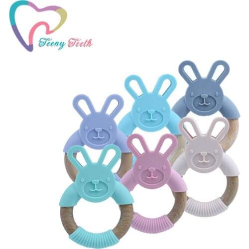 10 PCS Baby Rabbit Rattle Wooden Teething Toys Girls & Boys Play Gym Newborn Gift Bunny Stroller Silicone Animal Baby Teethers