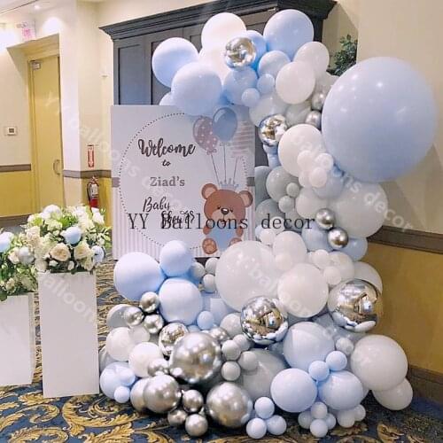 168pcs Balloon Garland Arch Pastel Blue Gray White Macaron Wedding Baby Shower Party Backdrop Tape Wall Balloons Decor