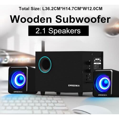 2.1 Computer Speakers Wooden 3D Surround Sound Stereo Speaker Subwoofer Bass for PC Computer Laptop