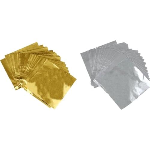 200Pcs Cute Sweets Candy Package Foil Paper Chocolate Lolly Foil Wrappers Square, 100Pcs Silver & 100Pcs Gold
