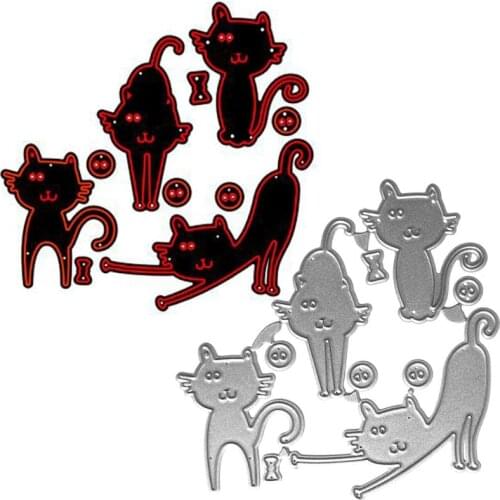 Kitten 4 Piece Set Carbon Steel Cutting Dies DIY Scrapbooking Photo Album Embossing Paper Cards Making Stencil Decorative