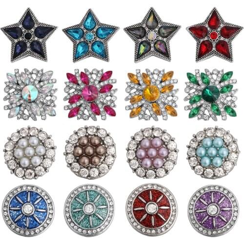 5pcs/lot New Vintage Snap Jewelry Lots Bracelets High Quality Rhinestone Flower 18mm Metal Snap Buttons DIY Charms Button Jewelr