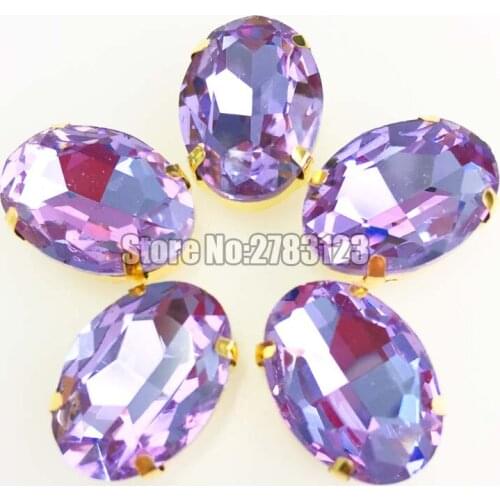 Free shipping! Golden base cyastal violet oval shape good quality flat back sew on claw rhinestones diy/Clothing accessories
