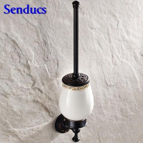 Free shipping luxury European style toilet brush holder with high quality brass toilet brush holder of black ceramic brush hold