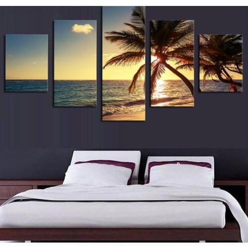 Unframed 5 Piece Beach coconut tree Modern Home Wall Decor Canvas Picture Art HD Print Painting On Canvas Artworks