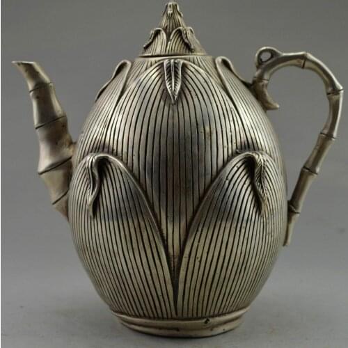 Collectible Decorated Old Handwork Tibet Silver Carve Big Maize Tea Pot