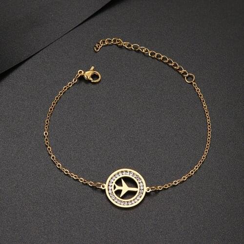 CACANA 316L Stainless Steel For Women Crystal Bracelet Simple Airplane Round Bracelets Gold Color Engagement Gifts Jewelry New