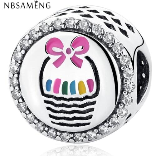 2018 Newest 925 Sterling Silver Bead Easter Basket Mixed Enamel Charm Beads Fit Original Bracelets DIY Jewelry Gift