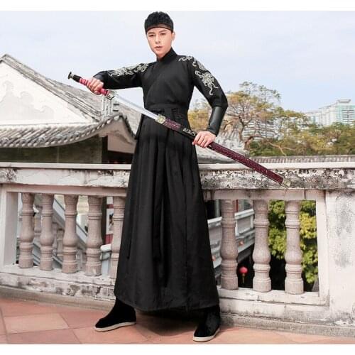 Black improved daily Han suit mens Cross collar top lower Ru skirt chivalrous suit spring and summer class clothes