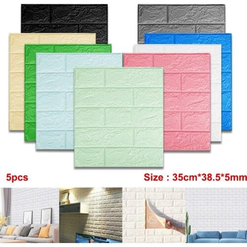 Home Decor 3D Wall Stickers Paper Solid Color 5 PCS Brick Stone Wallpaper Rustic Effect Self-Adhesive Kitchen Bathroom