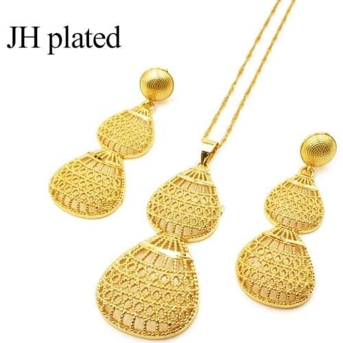 Dubai 24k Gold Color Jewelry sets of women Necklace Pendant earrings for African /Ethiopia /Eritrean Party wedding gifts