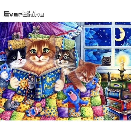 Evershine 5D Diamond Painting Cat Animal Cross Stitch Cartoon Diamond Embroidery Book Full Square Round Mosaic Childrens Gifts