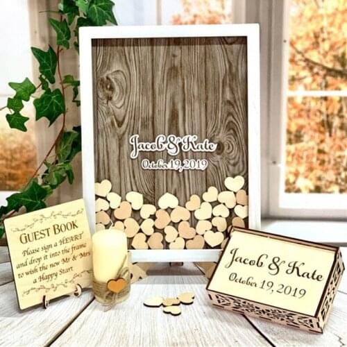 Customize Mr and Mrs Guest book alternative drop box, personalise Wedding guest book frame with hearts, Wedding guestbook hearts