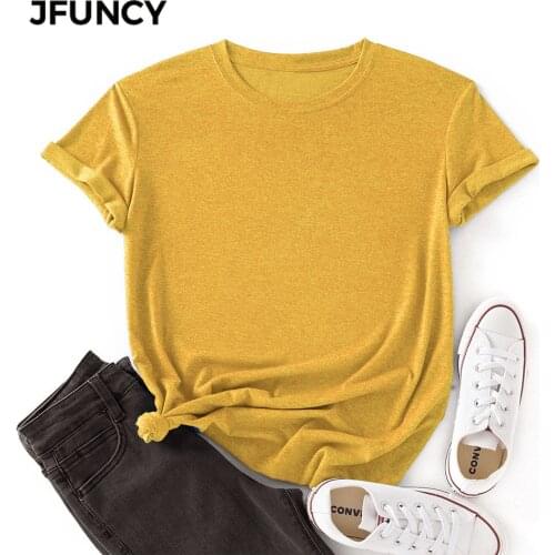 Женские однотонные футболки JFUNCY China At AliExpress