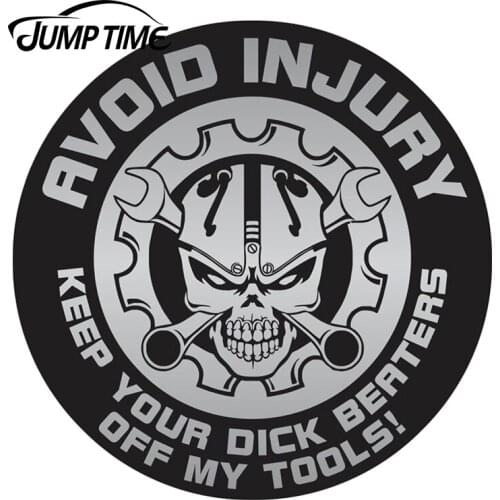 JumpTime 13cm X 13cm Keep Your D*ck Beaters Off My Tools Toolbox Skull Car Stickers Diesel Mechanic Garage Window Decals Vinyl