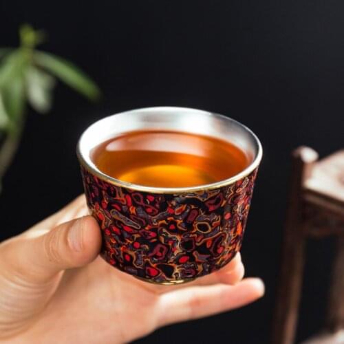 Ceramic 999 Gilt Silver Enamel Color Office Teacup Creative Retro Kung Fu Master Tea Cup Porcelain Water Mug Home Drinkware