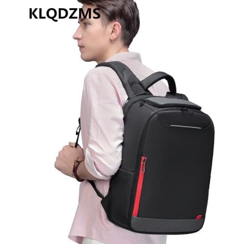 KLQDZMS Classic Business Travel Men Backpack Shockproof Laptop-Bag Multi-Compartment PVC Knapsack With USB Charging Port